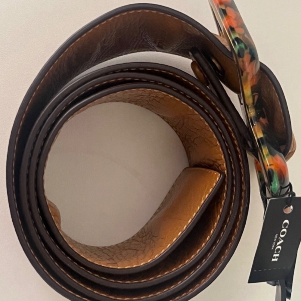 Coach Leather Tan Double Diamond Bakelite Small belt slouchy Boho vintage 70’s - Picture 7 of 11